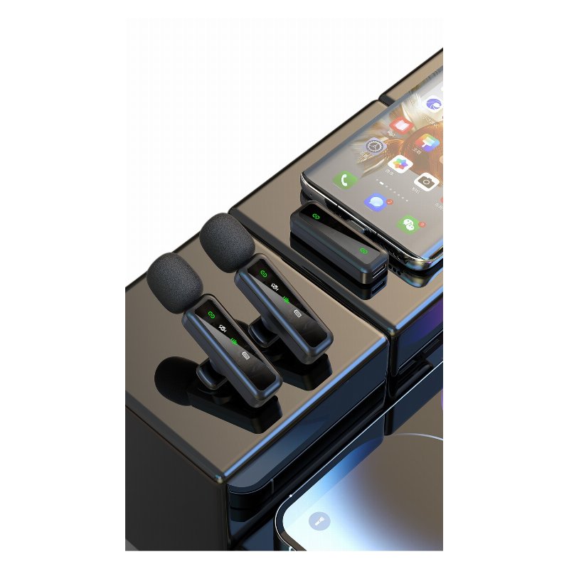 H36 Wireless Lavalier Microphone — Kit Double (2×Mic + Récepteur USB-C) avec LED, Plug & Play