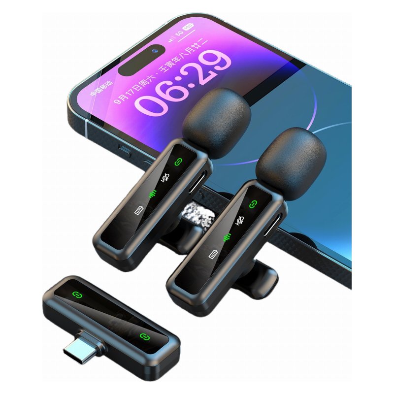 H36 Wireless Lavalier Microphone — Kit Double (2×Mic + Récepteur USB-C) avec LED, Plug & Play