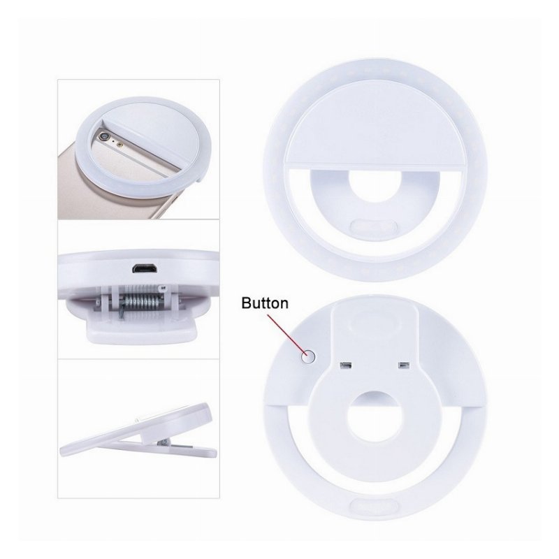 Lampe Annulaire LED Portable à Clip – Selfie Ring Light Rechargeable pour Smartphone, Tablette et PC – Éclairage Vidéo, Selfie & Live Streaming