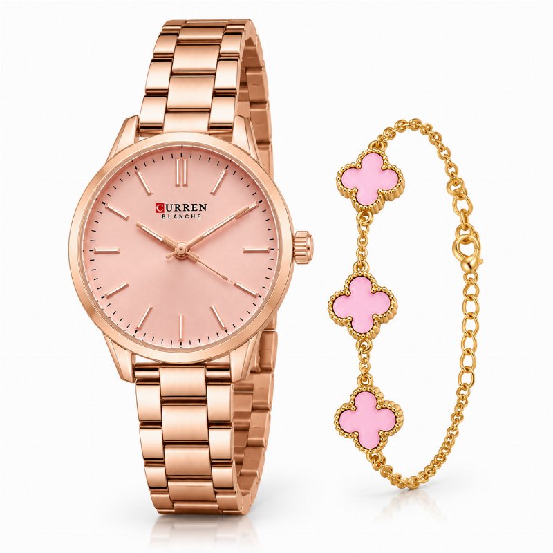 Montre Femme CURREN Rose Gold avec Bracelet Trèfles Roses