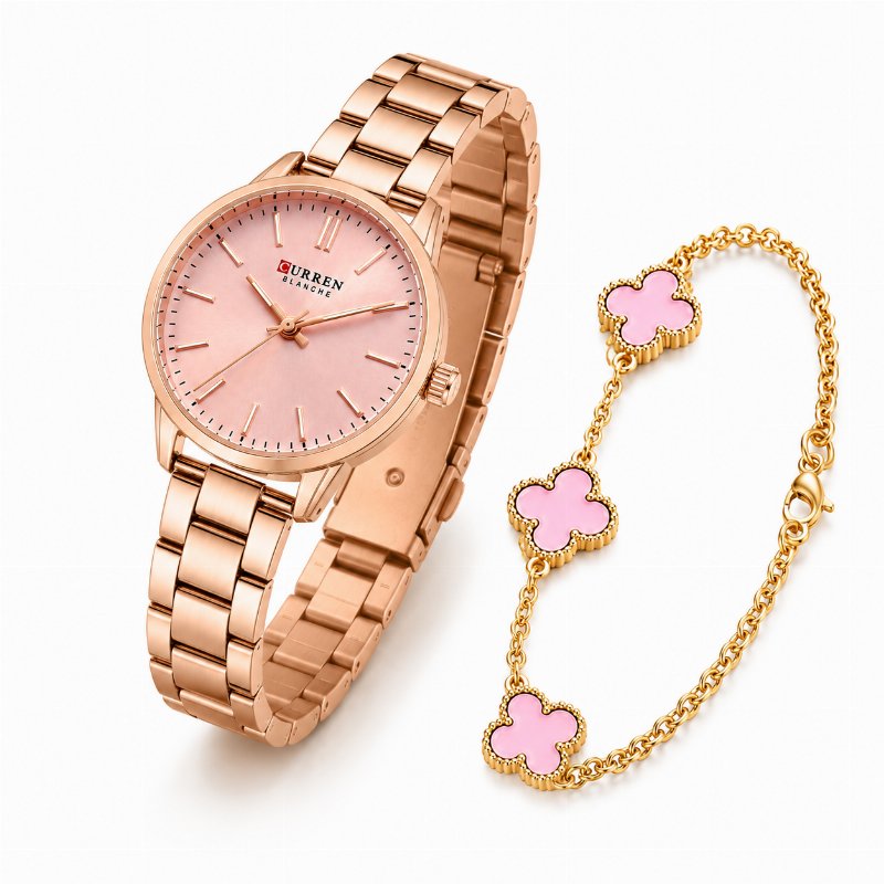 Montre Femme CURREN Rose Gold avec Bracelet Trèfles Roses