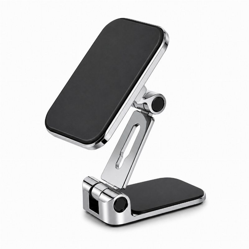 Support Magnétique Pliable et Réglable F12 pour Smartphone en Voiture – Argenté & Noir